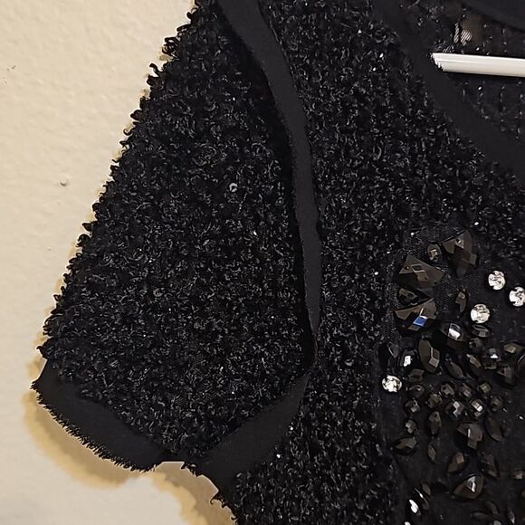 Zara W&B Collection Sweater Short Sleeves Black Embroidered stones sequins SizeM - Picture 4 of 9